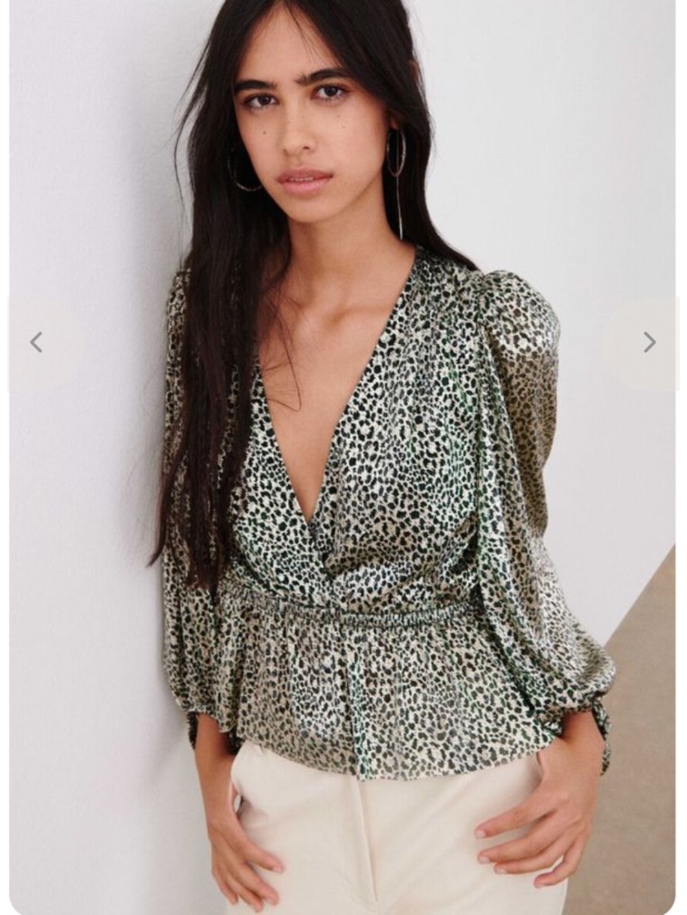 Ba&sh Caitlin Blouse Green Animal Print